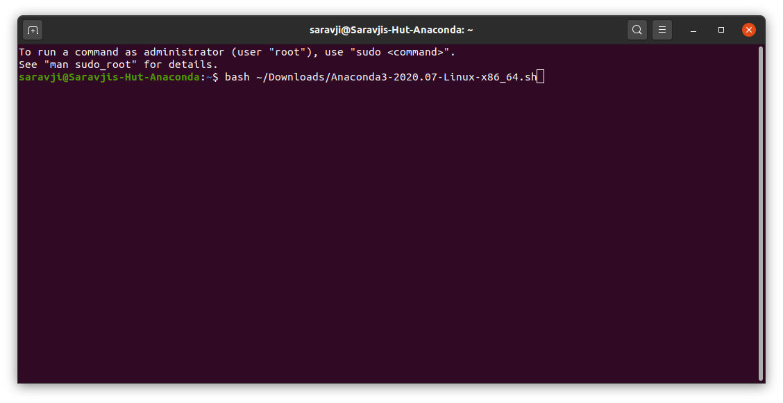 command line to install anaconda ubuntu